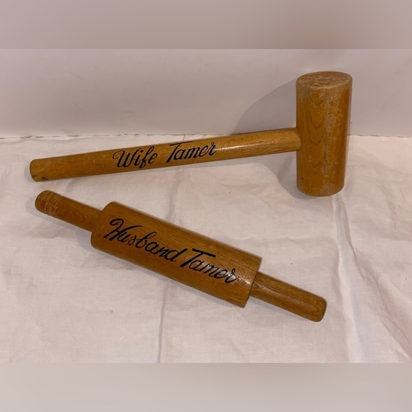 3/55$ Vintage Kitchen decor decorative wife and‎ husband wood “tamer” (humour) - Picture 3 of 13